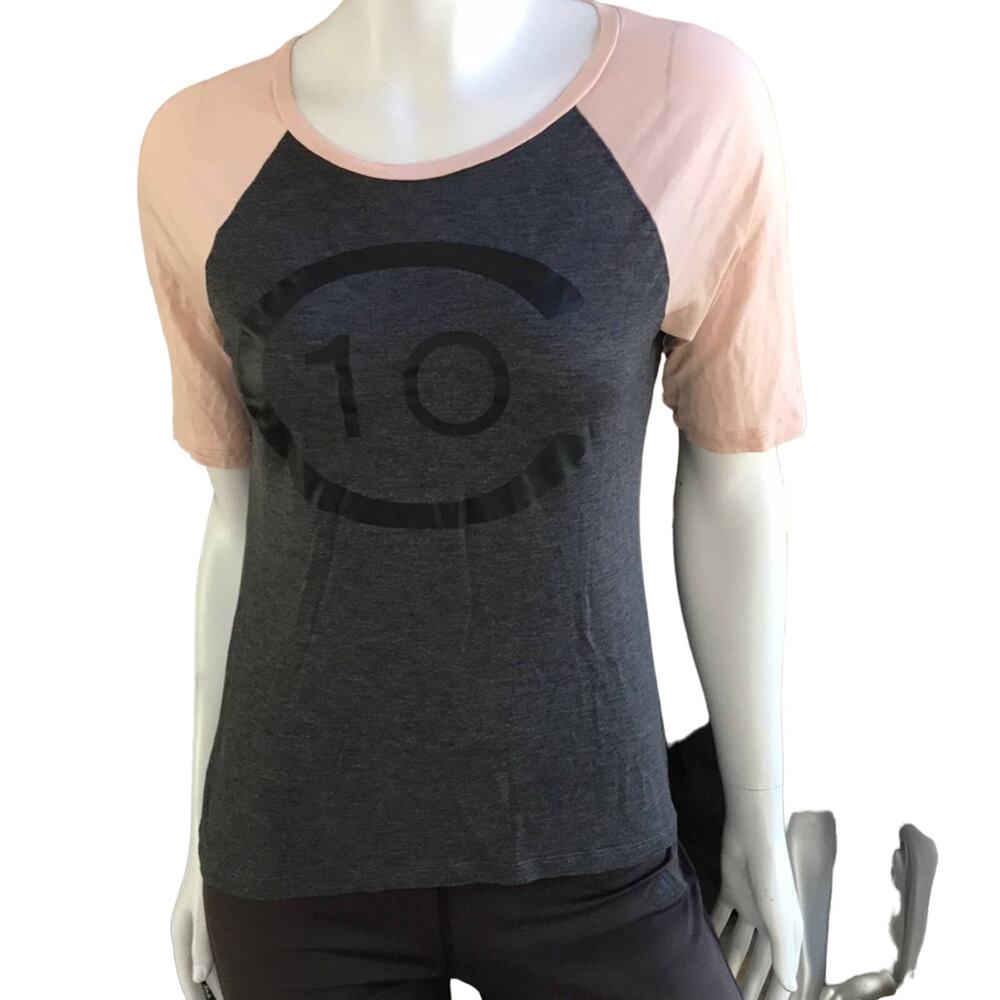 10 Crosby Derek Lam Gray Pink Viscose Logo Short Sleeve Shirt Women's Size S